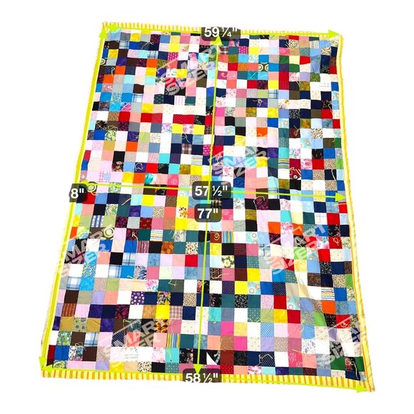 Handmade Colorful Patchwork Quilt Blanket 59" X77" Lap Chair Throw Striped Under - Picture 2 of 3